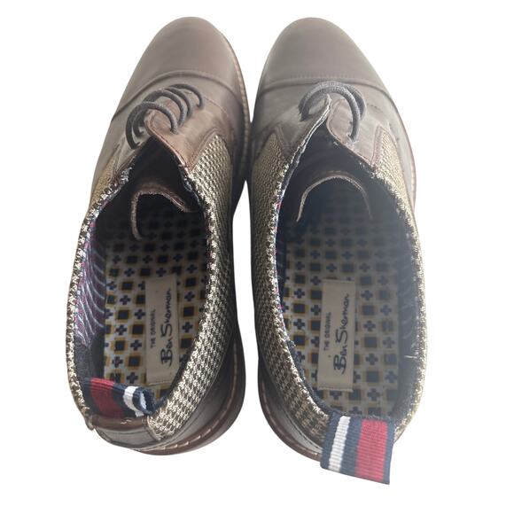 NWOT Ben Sherman Brown Leather Cap Toe Oxford with Houndstooth Detail Size 10 - Picture 5 of 9